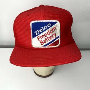Funkap Vintage 80s Red Delco Freedom Battery Snapback Trucker Hat